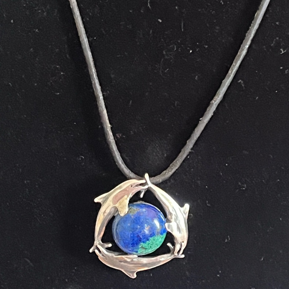 Sterling dolphins circling the earth pendant